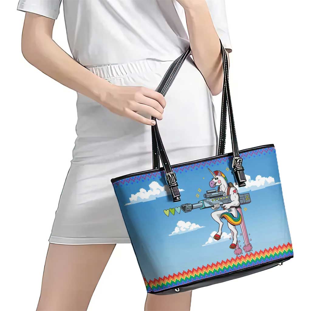 Unicorn Pew Pew Christmas Leather Tote Bag Xmas Holiday Patterns - Wonder Print Shop