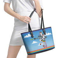 Unicorn Pew Pew Christmas Leather Tote Bag Xmas Holiday Patterns - Wonder Print Shop