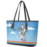 Unicorn Pew Pew Christmas Leather Tote Bag Xmas Holiday Patterns - Wonder Print Shop