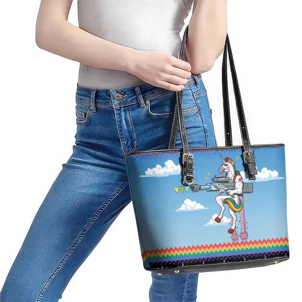 Unicorn Pew Pew Christmas Leather Tote Bag Xmas Holiday Patterns - Wonder Print Shop