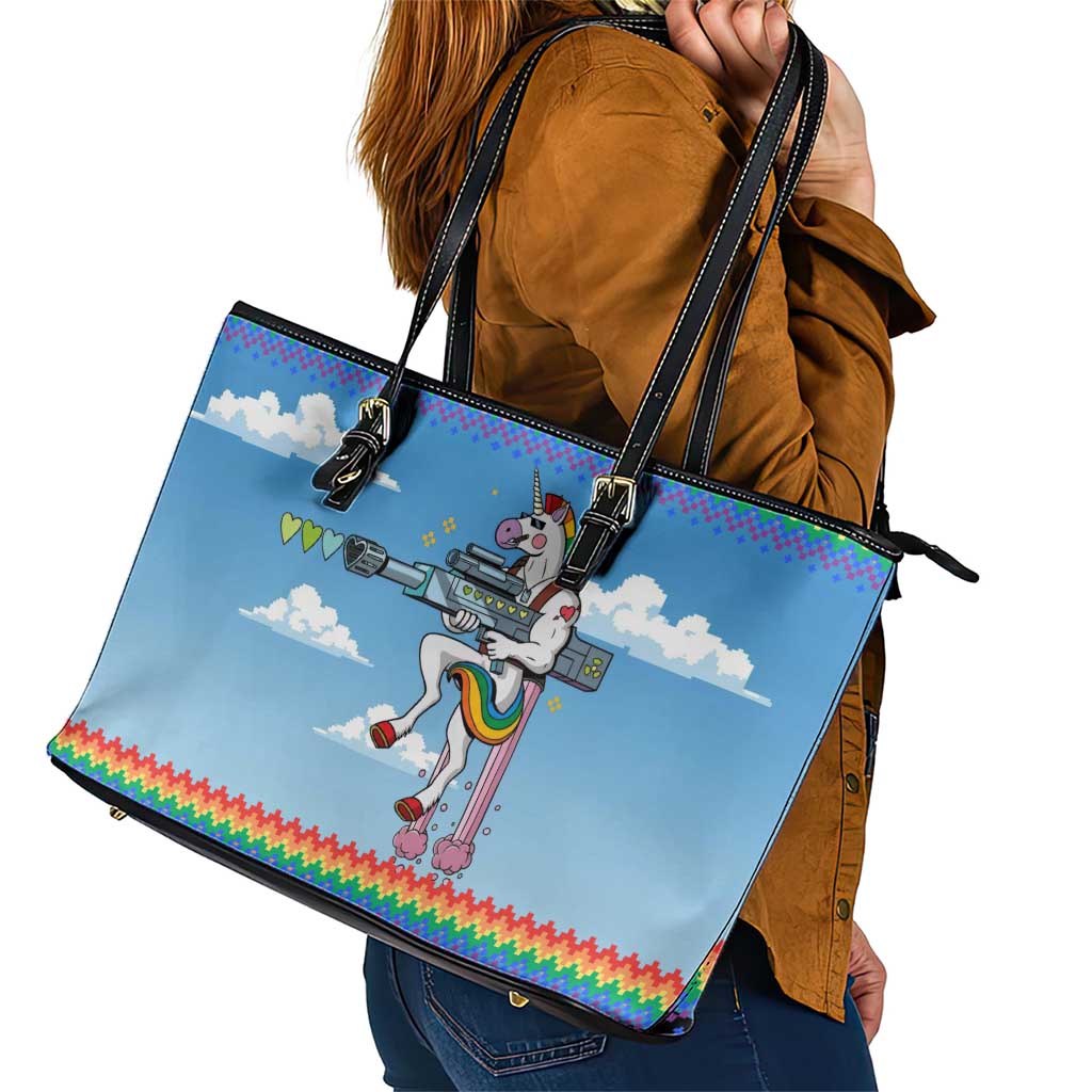 Unicorn Pew Pew Christmas Leather Tote Bag Xmas Holiday Patterns - Wonder Print Shop