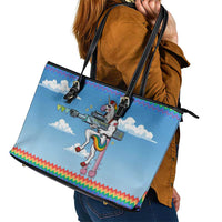 Unicorn Pew Pew Christmas Leather Tote Bag Xmas Holiday Patterns - Wonder Print Shop