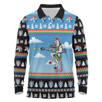 Unicorn Pew Pew Christmas Long Sleeve Polo Shirt Xmas Holiday Patterns - Wonder Print Shop