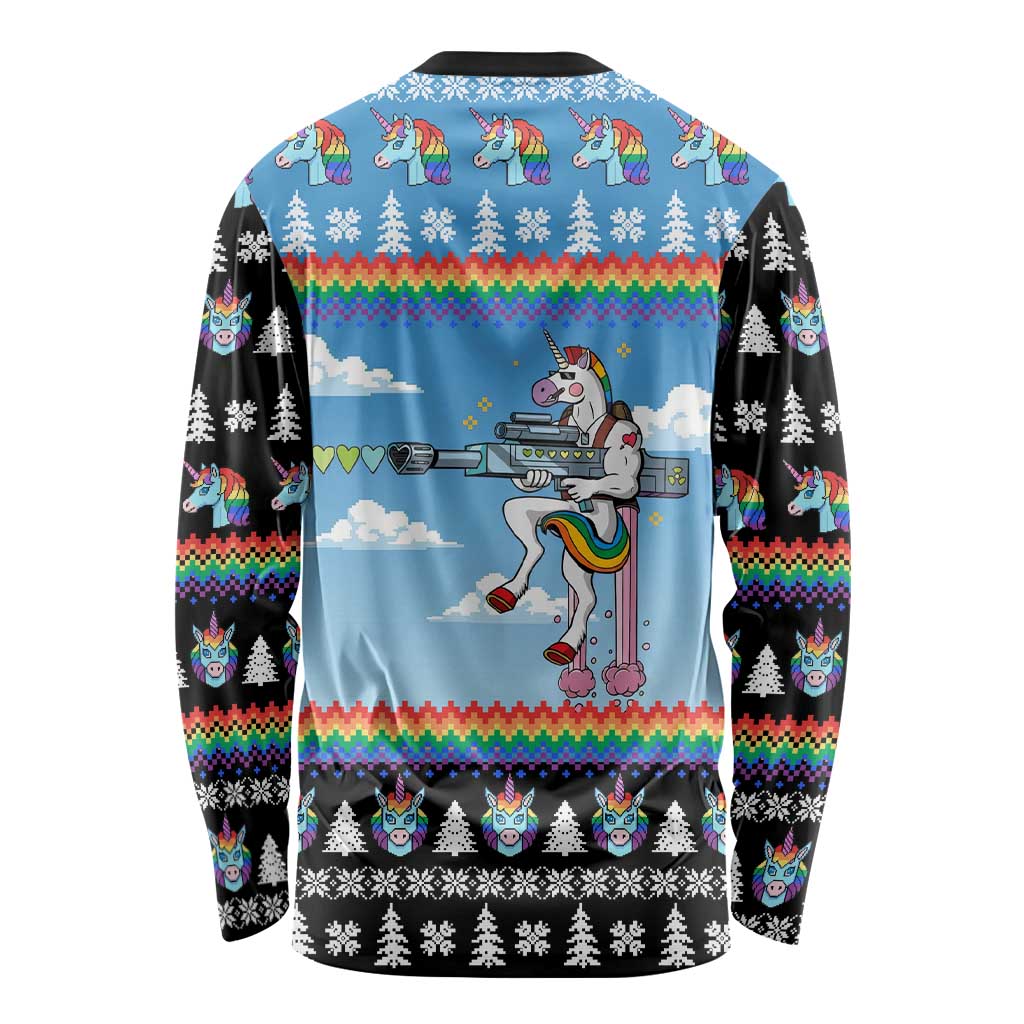 Unicorn Pew Pew Christmas Long Sleeve Shirt Xmas Holiday Patterns - Wonder Print Shop