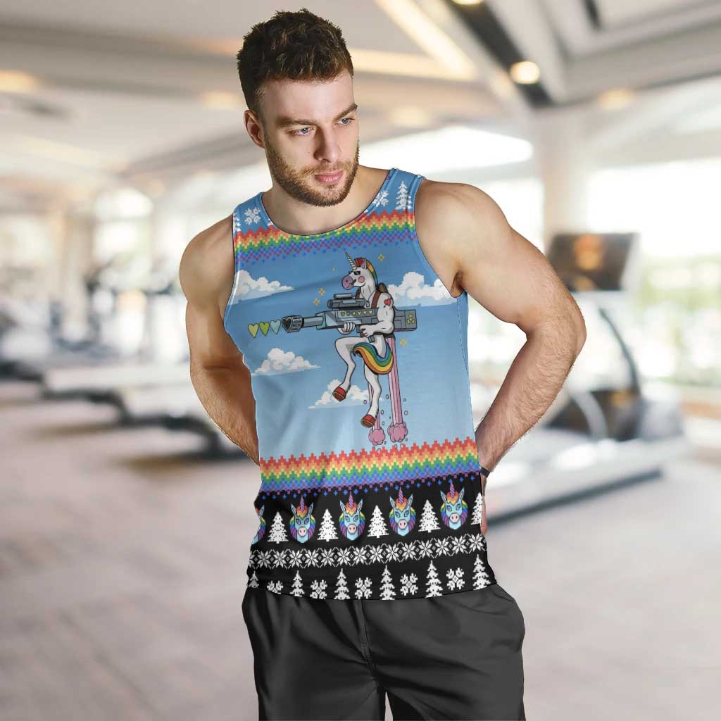 Unicorn Pew Pew Christmas Men Tank Top Xmas Holiday Patterns - Wonder Print Shop