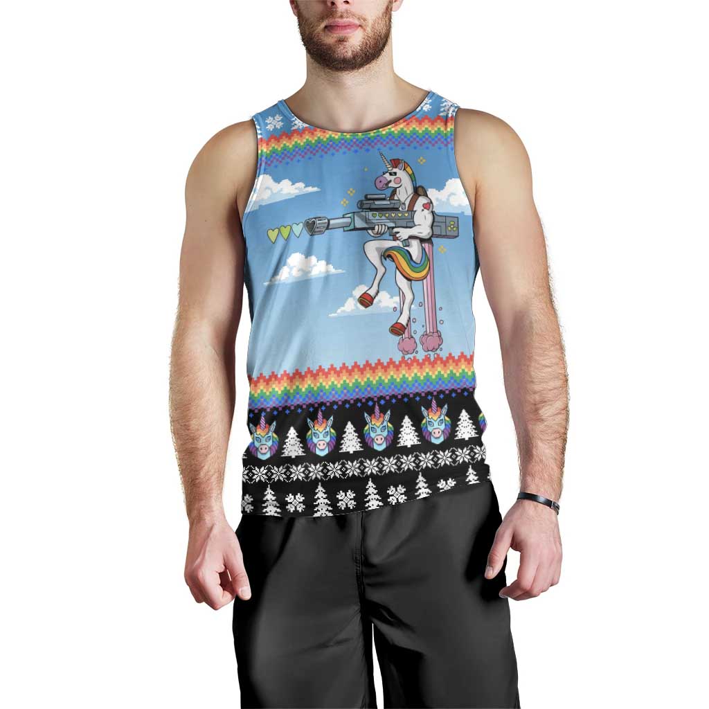 Unicorn Pew Pew Christmas Men Tank Top Xmas Holiday Patterns - Wonder Print Shop