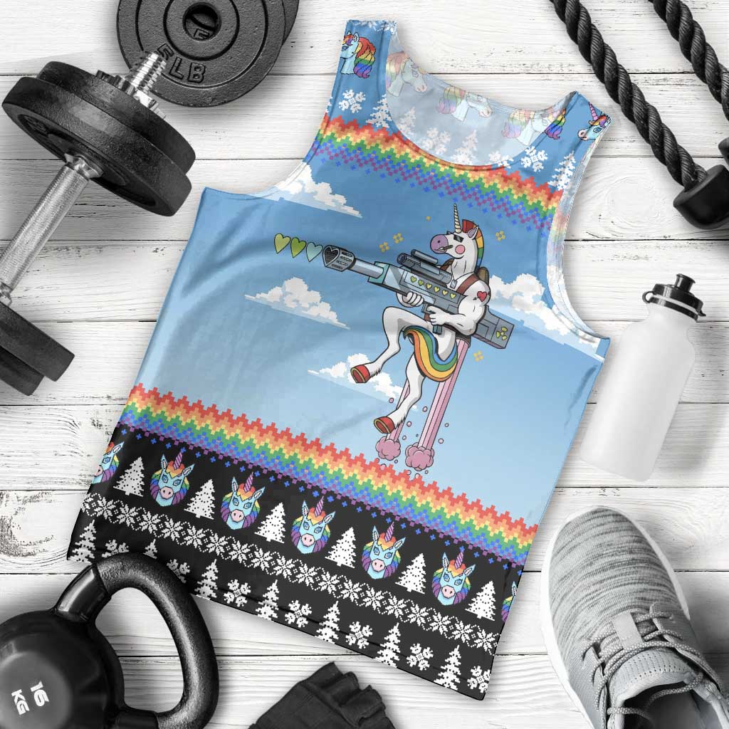 Unicorn Pew Pew Christmas Men Tank Top Xmas Holiday Patterns - Wonder Print Shop