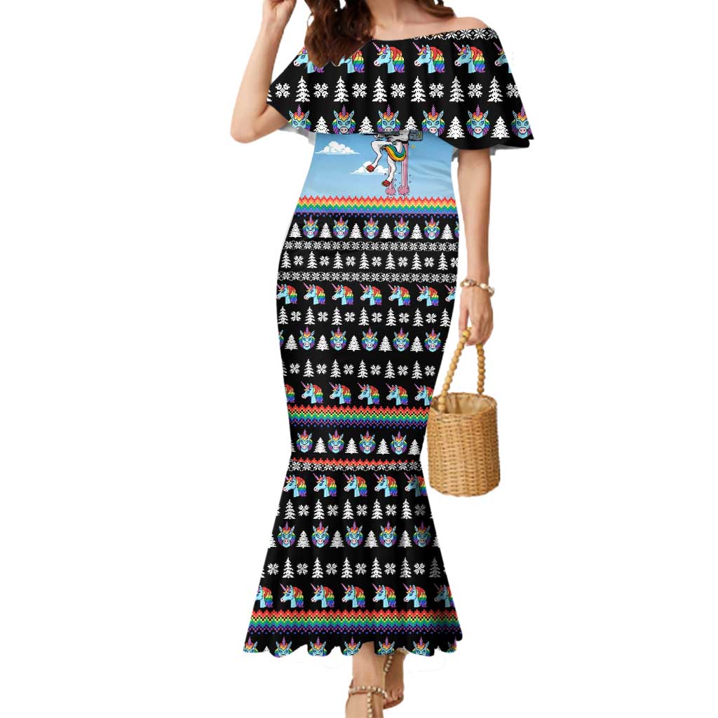 Unicorn Pew Pew Christmas Mermaid Dress Xmas Holiday Patterns - Wonder Print Shop