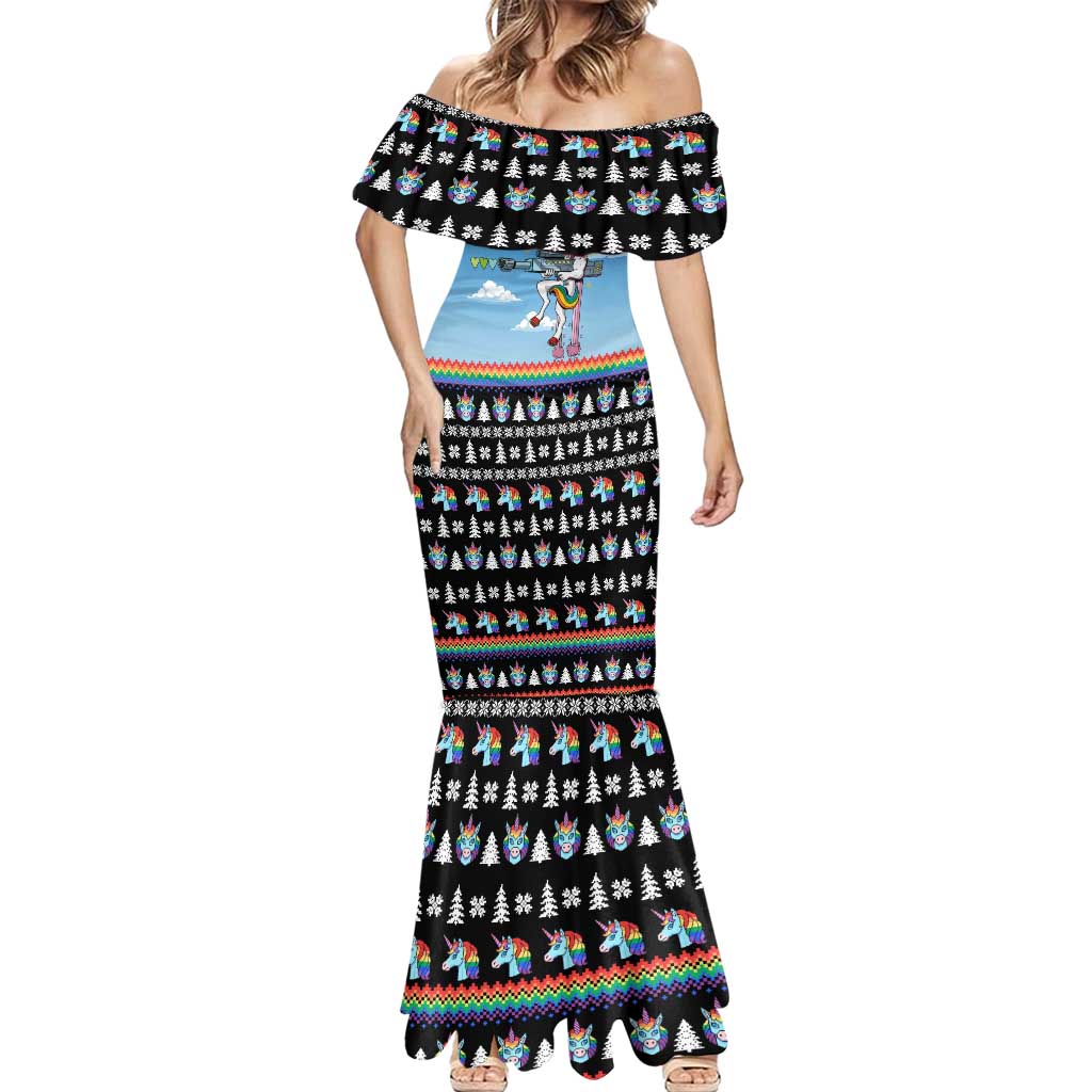 Unicorn Pew Pew Christmas Mermaid Dress Xmas Holiday Patterns - Wonder Print Shop