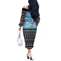 Unicorn Pew Pew Christmas Off The Shoulder Long Sleeve Dress Xmas Holiday Patterns - Wonder Print Shop