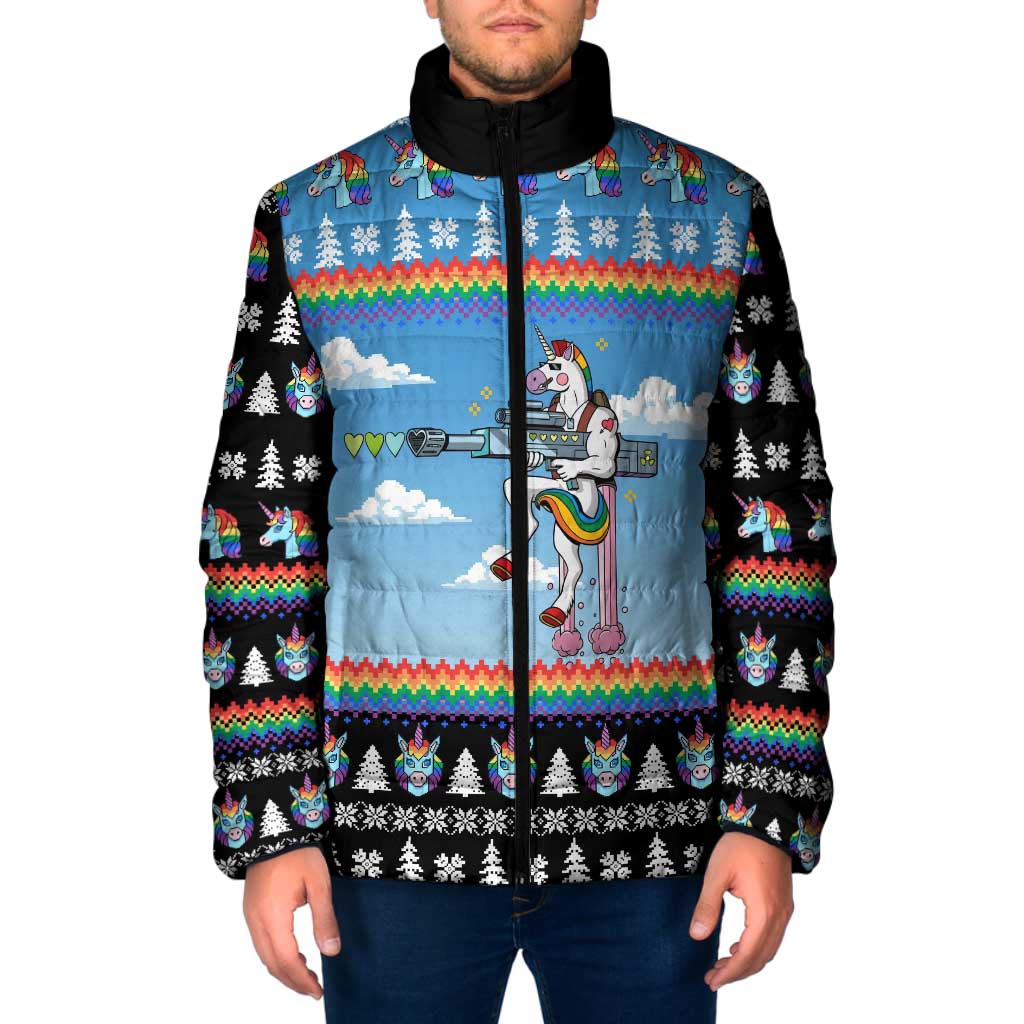 Unicorn Pew Pew Christmas Padded Jacket Xmas Holiday Patterns - Wonder Print Shop