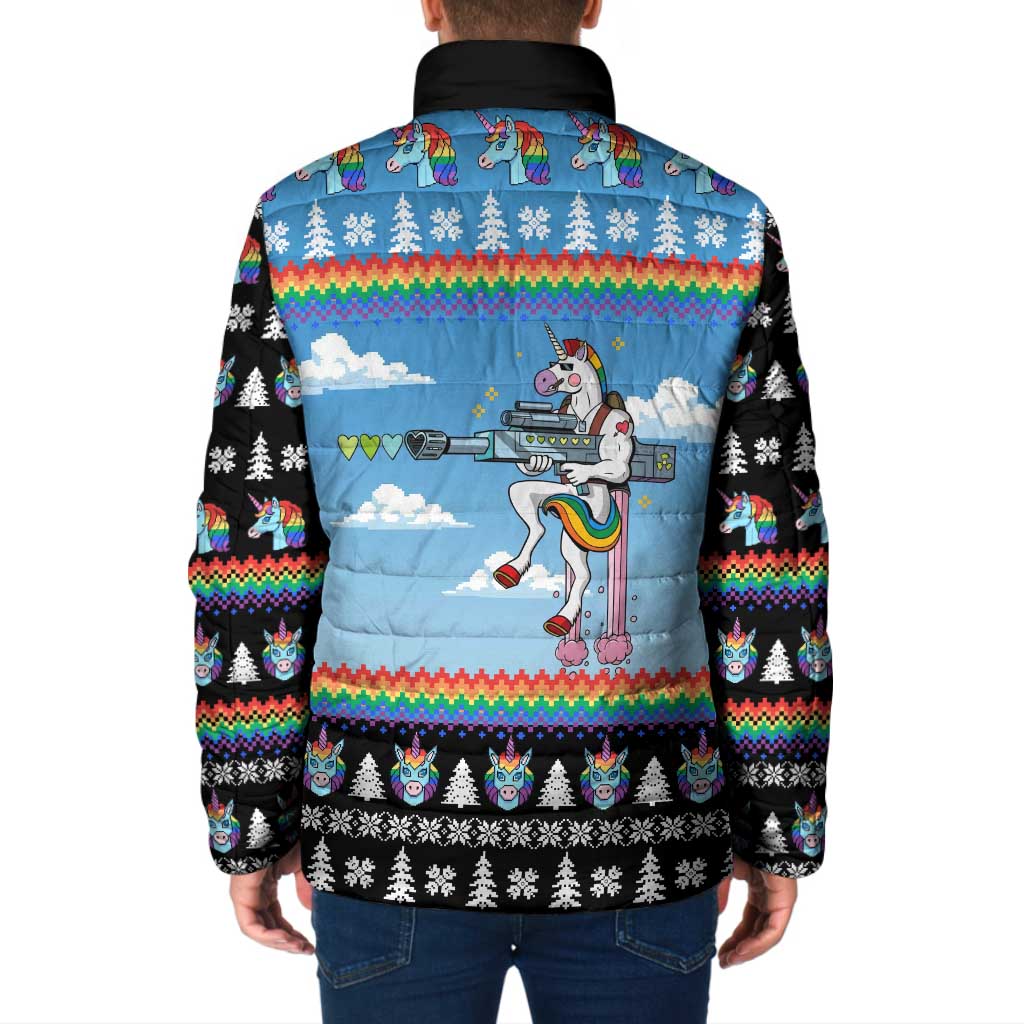 Unicorn Pew Pew Christmas Padded Jacket Xmas Holiday Patterns - Wonder Print Shop