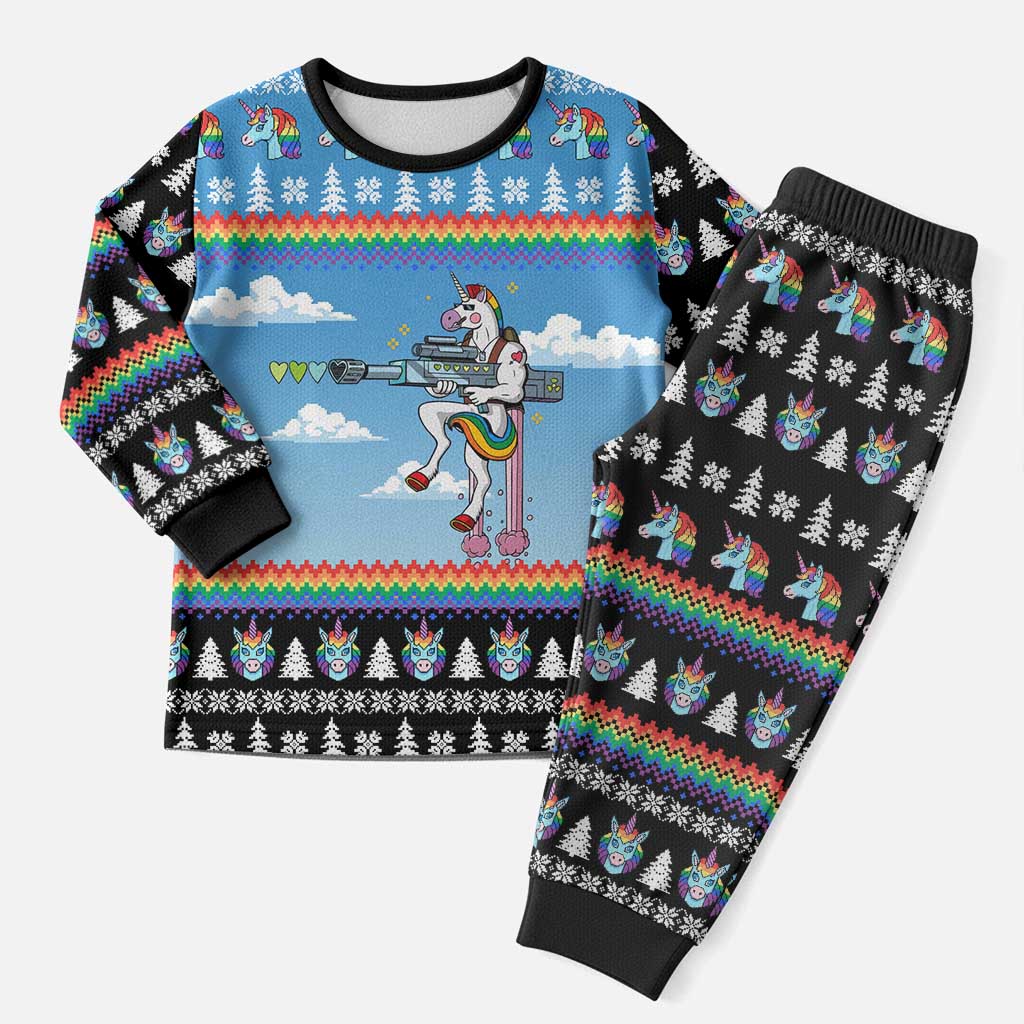 Unicorn Pew Pew Christmas Pajama Set Xmas Holiday Patterns - Wonder Print Shop