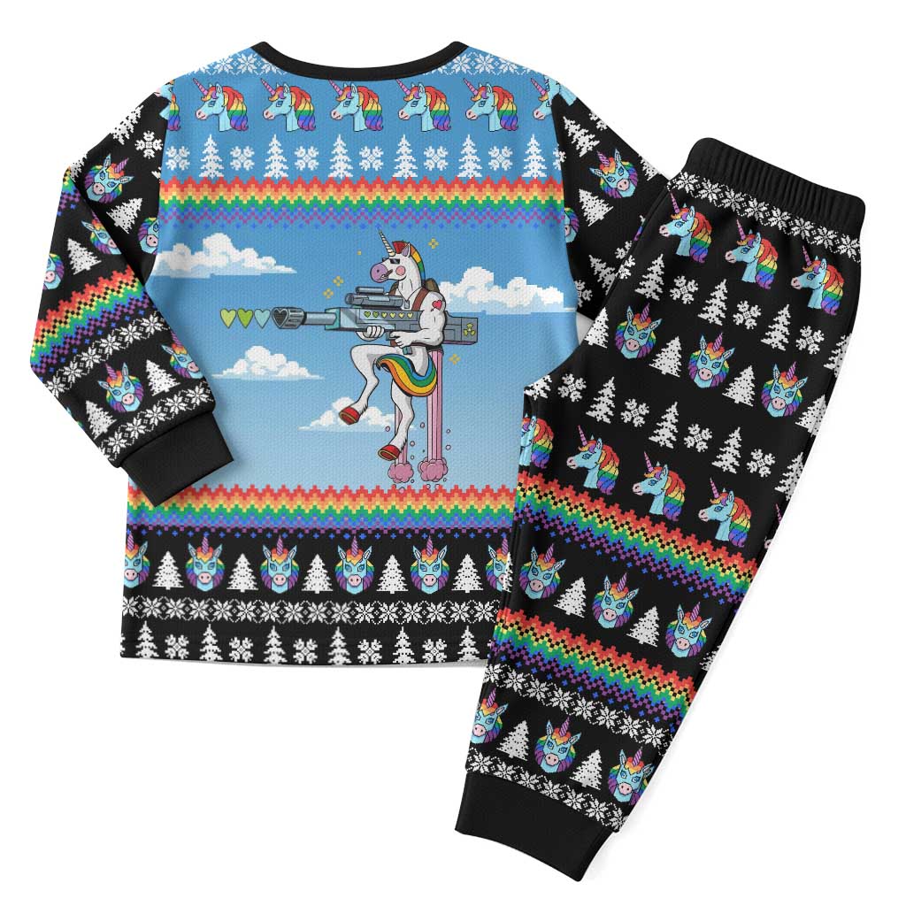 Unicorn Pew Pew Christmas Pajama Set Xmas Holiday Patterns - Wonder Print Shop
