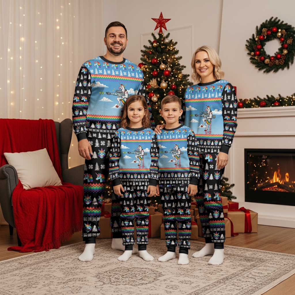 Unicorn Pew Pew Christmas Pajama Set Xmas Holiday Patterns - Wonder Print Shop
