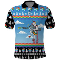 Unicorn Pew Pew Christmas Polo Shirt Xmas Holiday Patterns - Wonder Print Shop