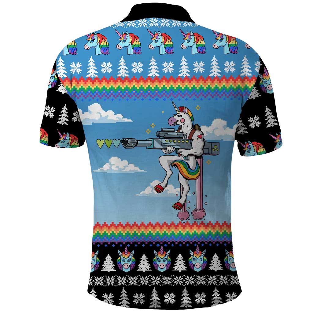 Unicorn Pew Pew Christmas Polo Shirt Xmas Holiday Patterns - Wonder Print Shop