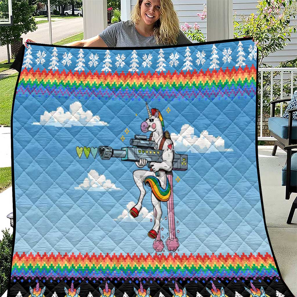 Unicorn Pew Pew Christmas Quilt Xmas Holiday Patterns - Wonder Print Shop