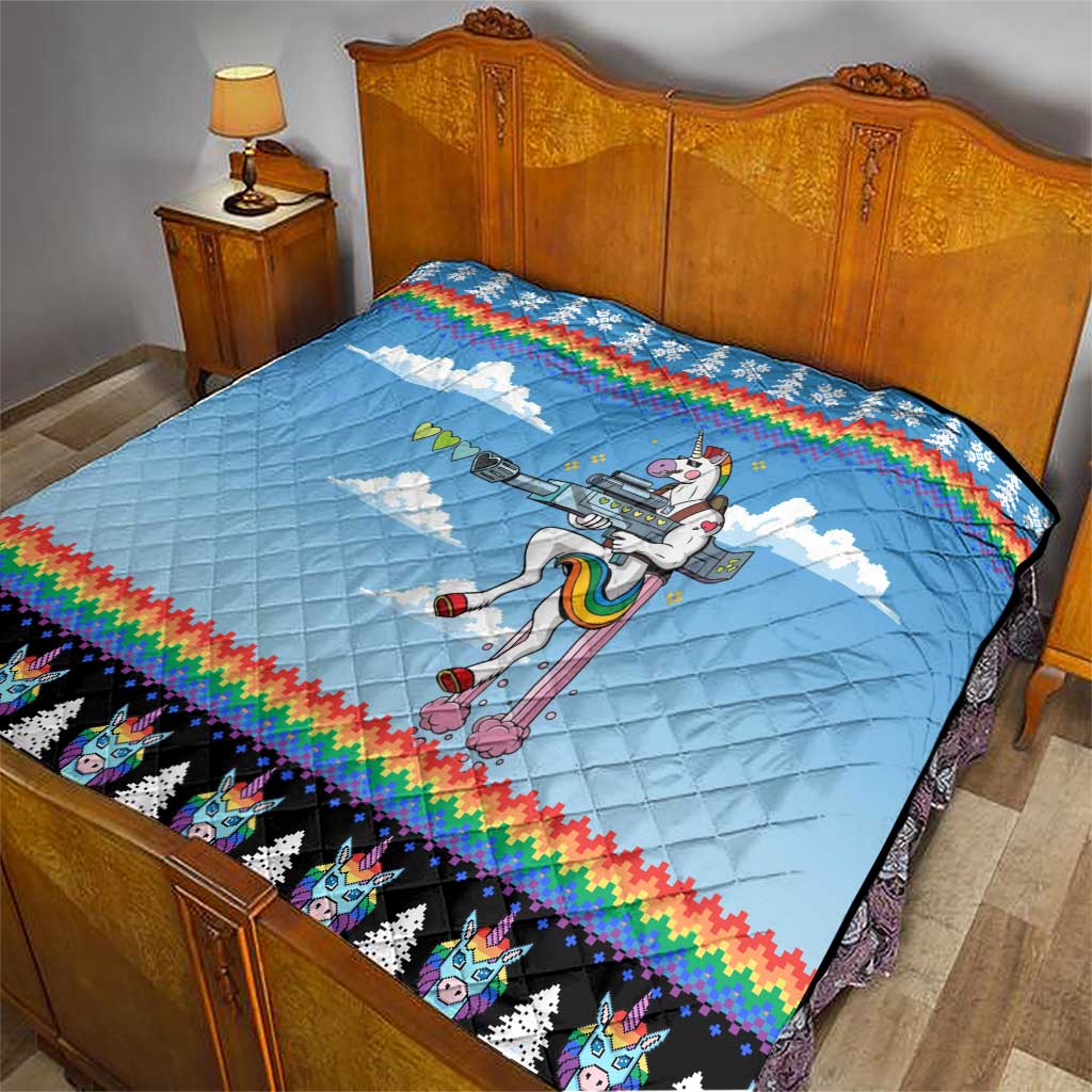 Unicorn Pew Pew Christmas Quilt Xmas Holiday Patterns - Wonder Print Shop