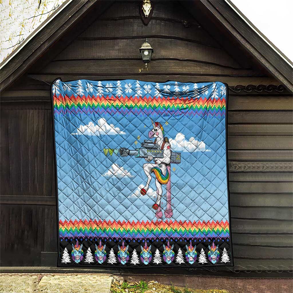 Unicorn Pew Pew Christmas Quilt Xmas Holiday Patterns - Wonder Print Shop