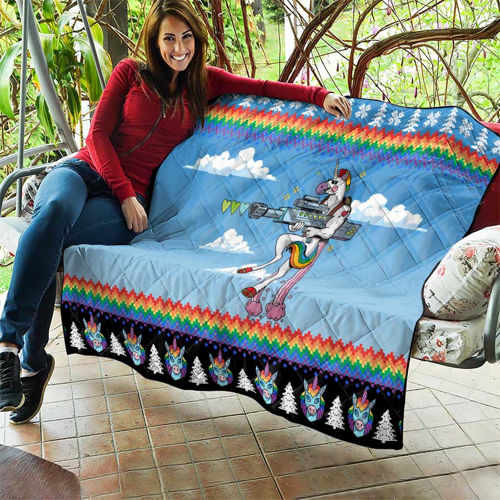 Unicorn Pew Pew Christmas Quilt Xmas Holiday Patterns - Wonder Print Shop