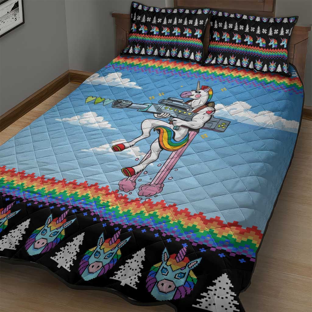 Unicorn Pew Pew Christmas Quilt Bed Set Xmas Holiday Patterns - Wonder Print Shop