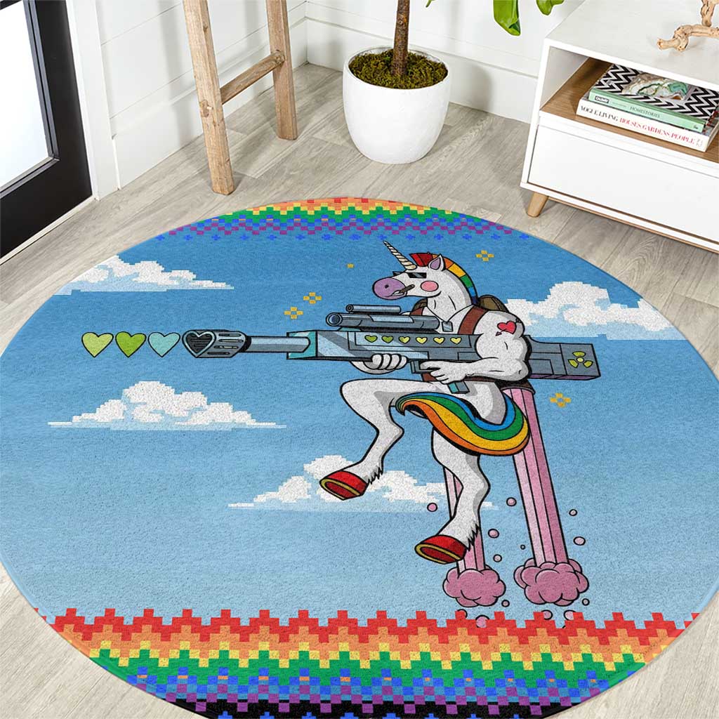Unicorn Pew Pew Christmas Round Carpet Xmas Holiday Patterns - Wonder Print Shop