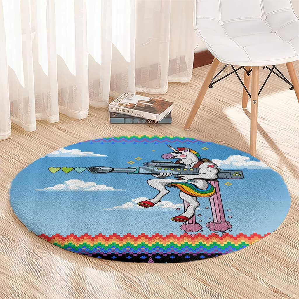Unicorn Pew Pew Christmas Round Carpet Xmas Holiday Patterns - Wonder Print Shop