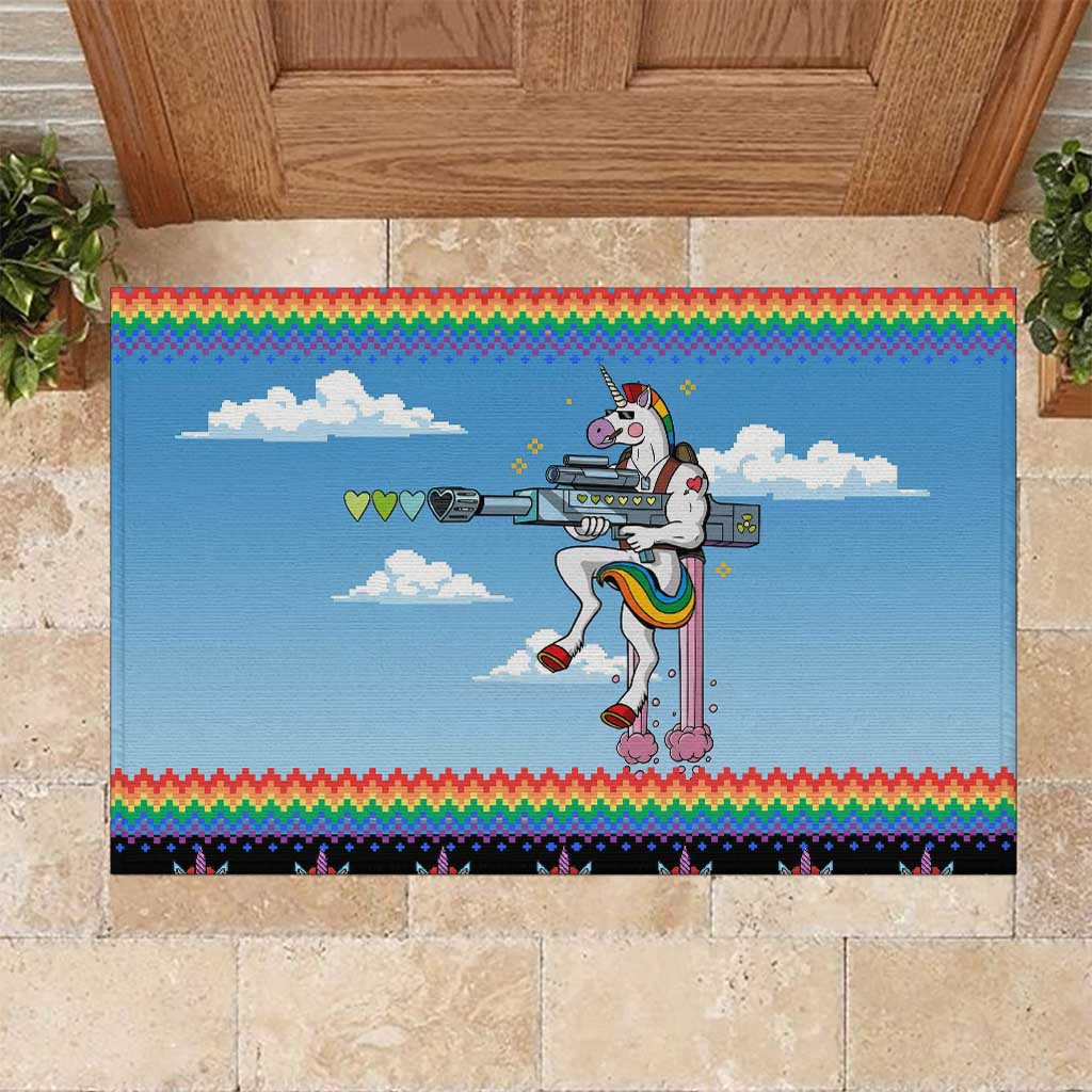 Unicorn Pew Pew Christmas Rubber Doormat Xmas Holiday Patterns - Wonder Print Shop