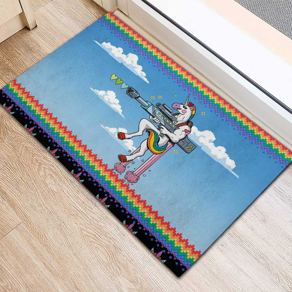 Unicorn Pew Pew Christmas Rubber Doormat Xmas Holiday Patterns - Wonder Print Shop