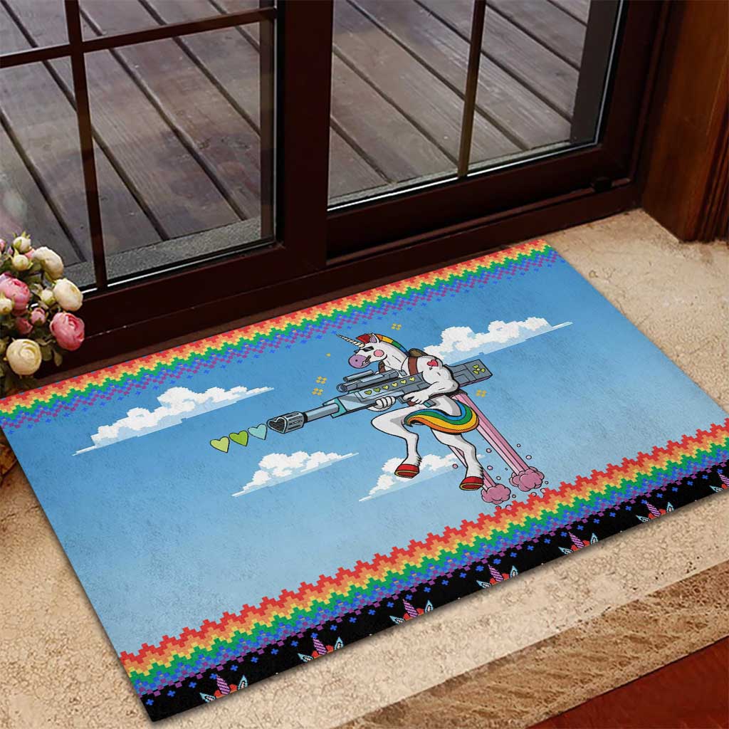 Unicorn Pew Pew Christmas Rubber Doormat Xmas Holiday Patterns - Wonder Print Shop