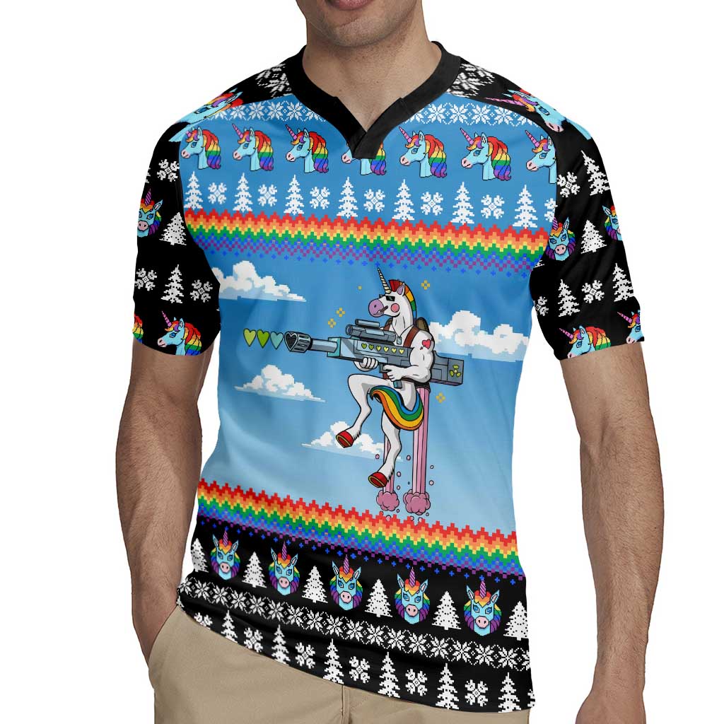 Unicorn Pew Pew Christmas Rugby Jersey Xmas Holiday Patterns - Wonder Print Shop