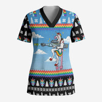 Unicorn Pew Pew Christmas Scrub Top Xmas Holiday Patterns - Wonder Print Shop