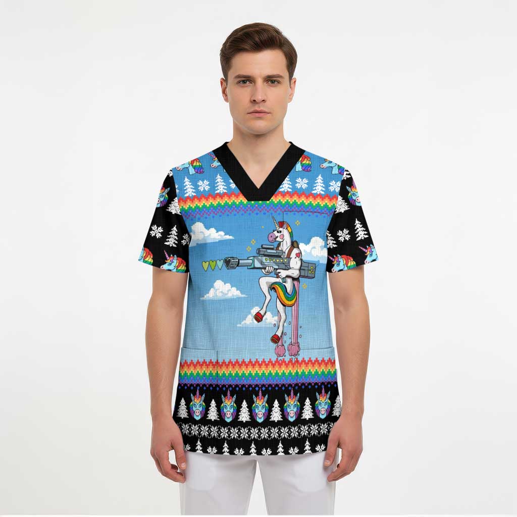 Unicorn Pew Pew Christmas Scrub Top Xmas Holiday Patterns - Wonder Print Shop