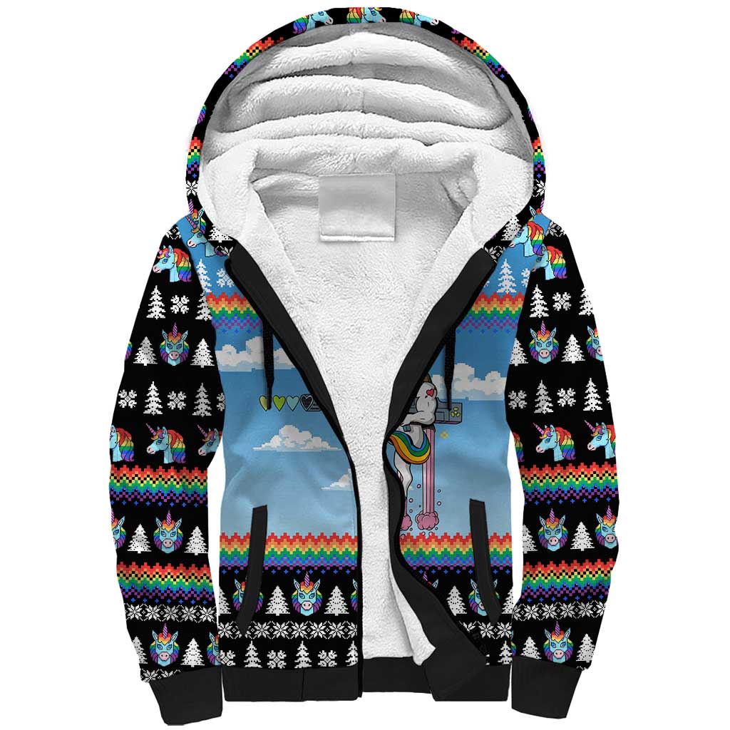 Unicorn Pew Pew Christmas Sherpa Hoodie Xmas Holiday Patterns - Wonder Print Shop