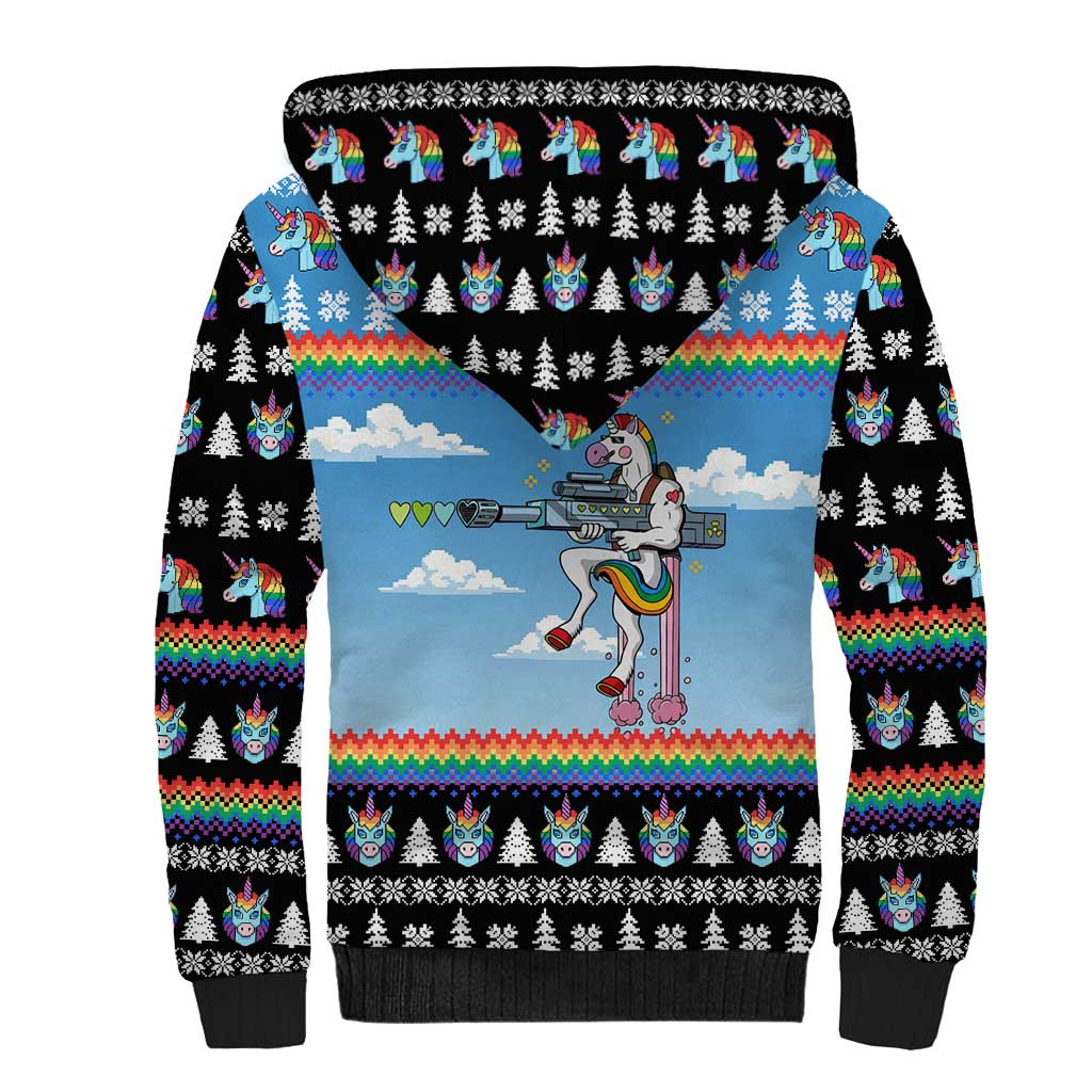 Unicorn Pew Pew Christmas Sherpa Hoodie Xmas Holiday Patterns - Wonder Print Shop
