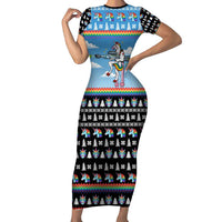 Unicorn Pew Pew Christmas Short Sleeve Bodycon Dress Xmas Holiday Patterns - Wonder Print Shop