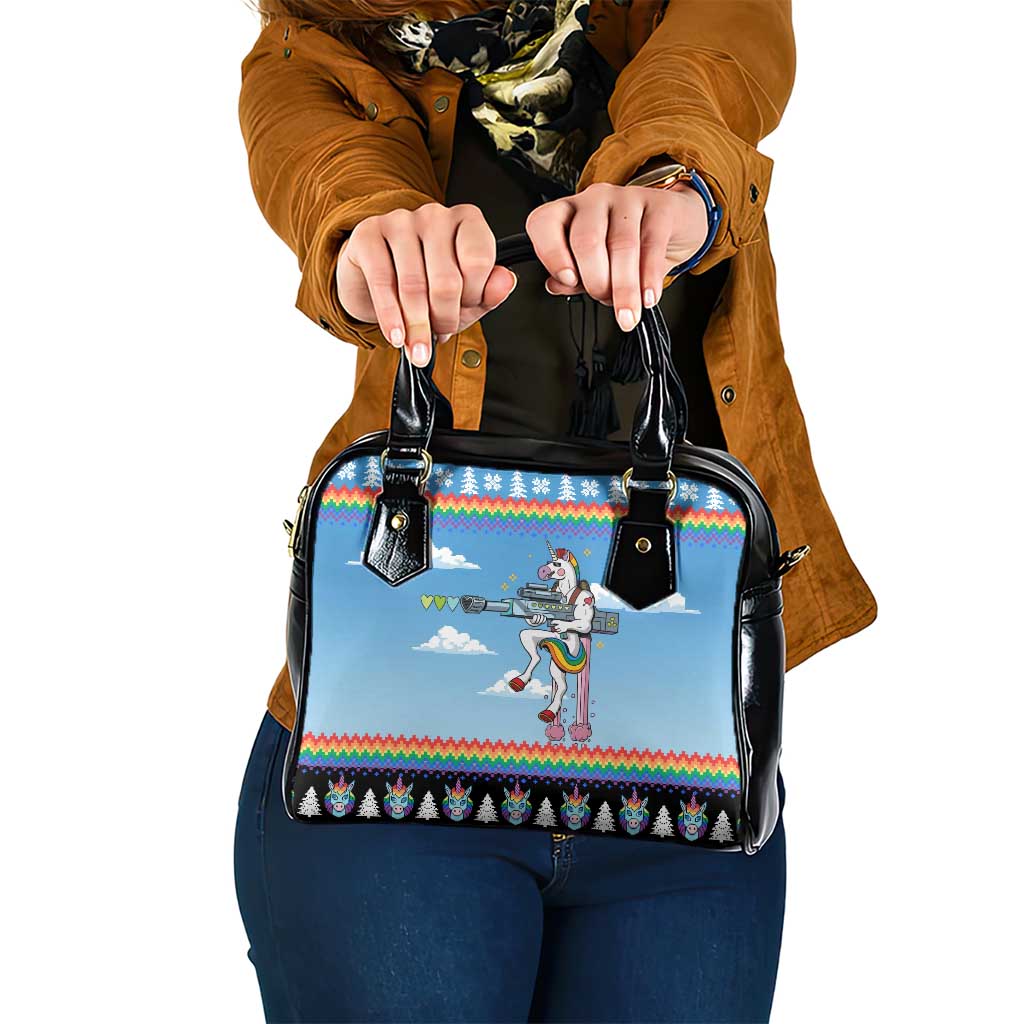 Unicorn Pew Pew Christmas Shoulder Handbag Xmas Holiday Patterns - Wonder Print Shop