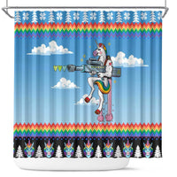Unicorn Pew Pew Christmas Shower Curtain Xmas Holiday Patterns - Wonder Print Shop