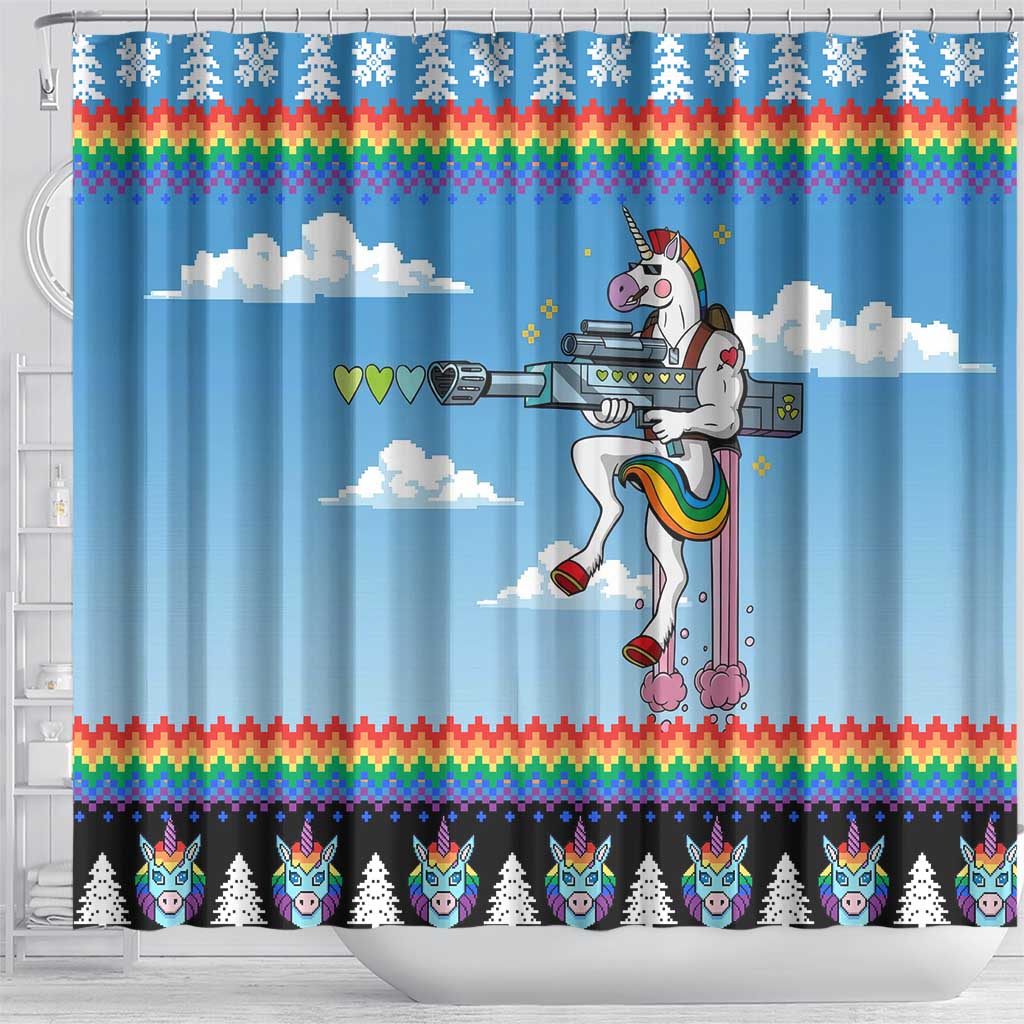 Unicorn Pew Pew Christmas Shower Curtain Xmas Holiday Patterns - Wonder Print Shop