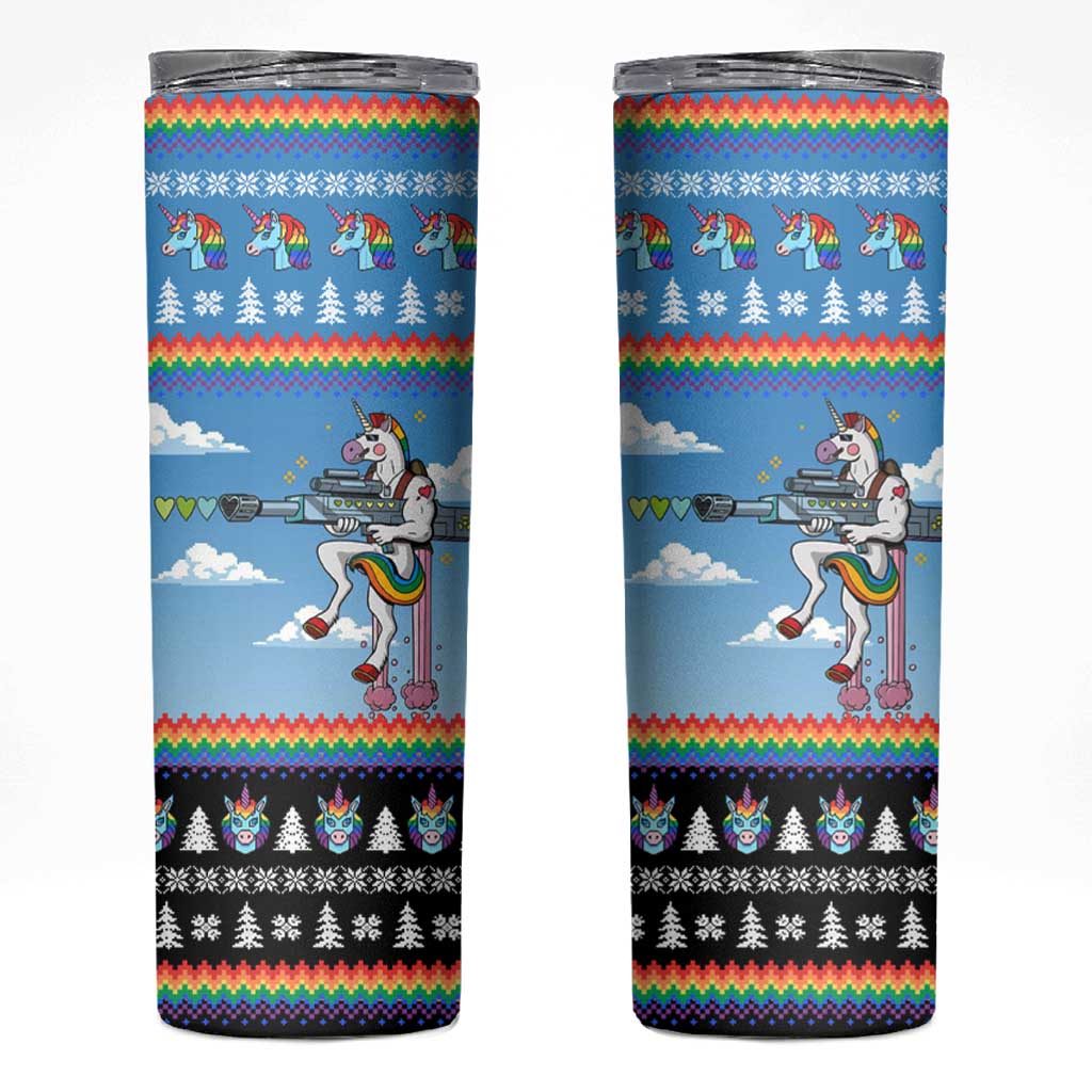 Unicorn Pew Pew Christmas Skinny Tumbler Xmas Holiday Patterns - Wonder Print Shop
