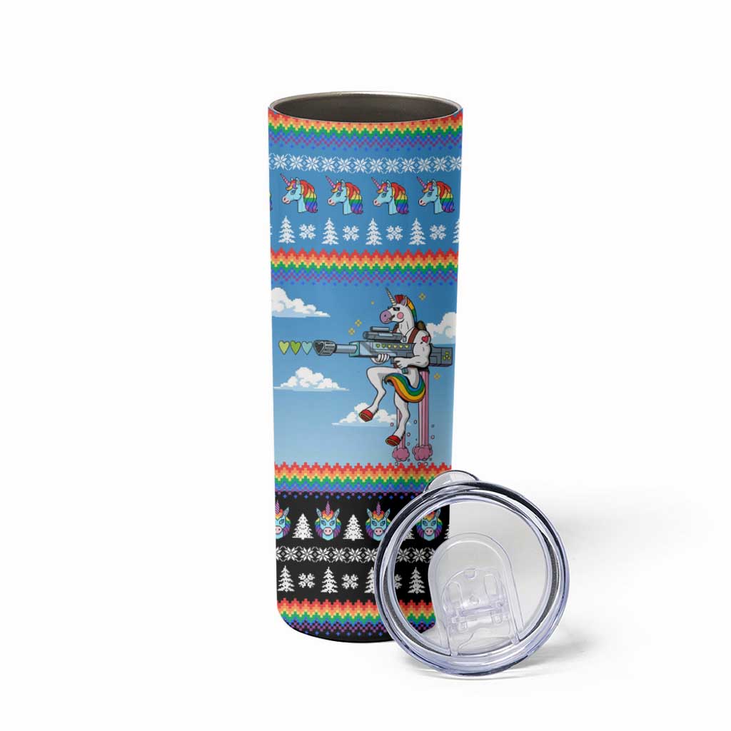 Unicorn Pew Pew Christmas Skinny Tumbler Xmas Holiday Patterns - Wonder Print Shop