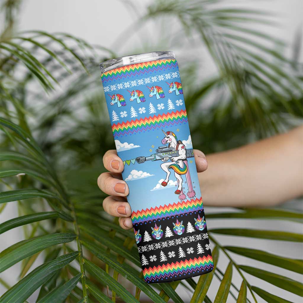Unicorn Pew Pew Christmas Skinny Tumbler Xmas Holiday Patterns - Wonder Print Shop