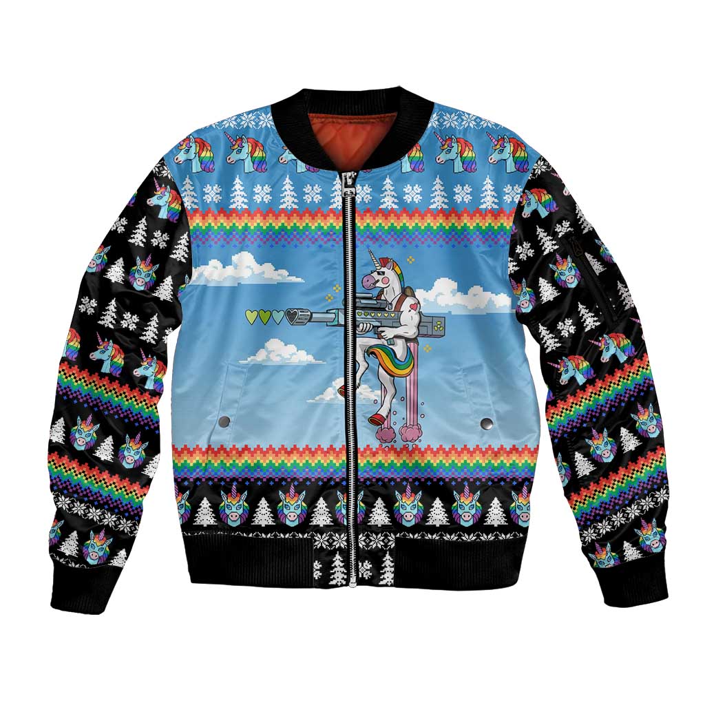 Unicorn Pew Pew Christmas Sleeve Zip Bomber Jacket Xmas Holiday Patterns - Wonder Print Shop