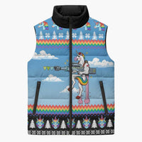 Unicorn Pew Pew Christmas Sleeveless Puffer Jacket Xmas Holiday Patterns - Wonder Print Shop