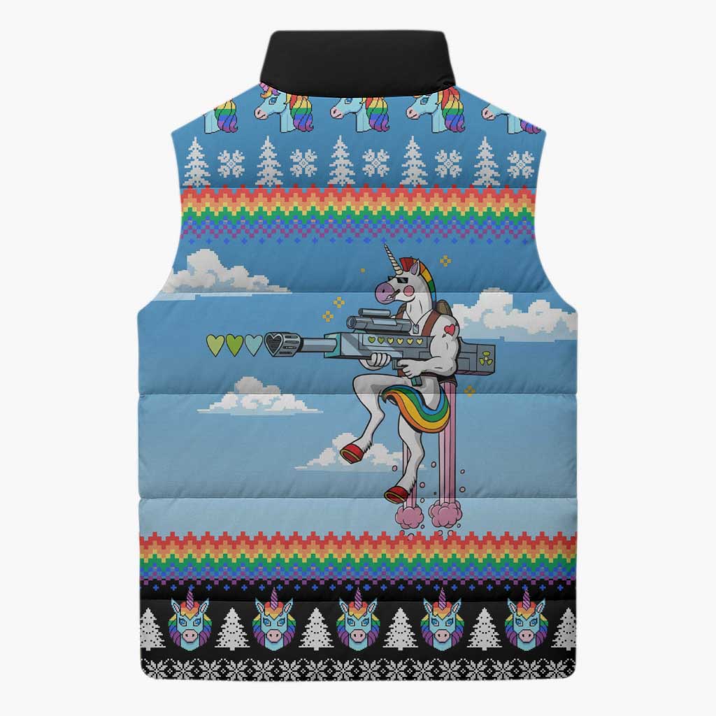 Unicorn Pew Pew Christmas Sleeveless Puffer Jacket Xmas Holiday Patterns - Wonder Print Shop