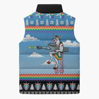 Unicorn Pew Pew Christmas Sleeveless Puffer Jacket Xmas Holiday Patterns - Wonder Print Shop