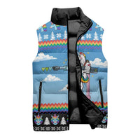 Unicorn Pew Pew Christmas Sleeveless Puffer Jacket Xmas Holiday Patterns - Wonder Print Shop