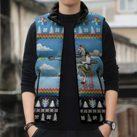 Unicorn Pew Pew Christmas Sleeveless Puffer Jacket Xmas Holiday Patterns - Wonder Print Shop