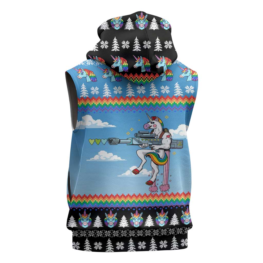 Unicorn Pew Pew Christmas Sleeveless Zip Hoodie Xmas Holiday Patterns - Wonder Print Shop